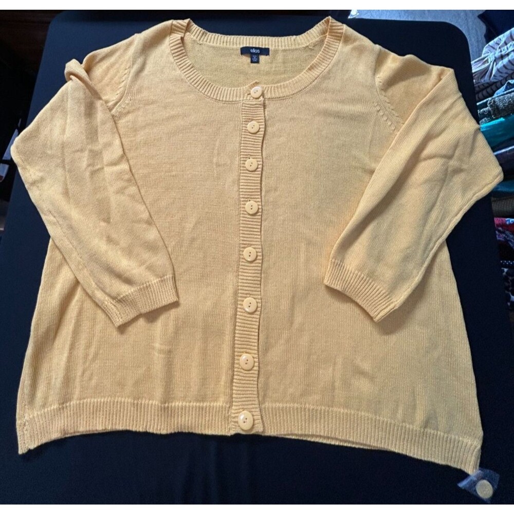 NWT Ellos Womens Plus Size 26 28 Cardigan Sweater Yellow Classic L/S